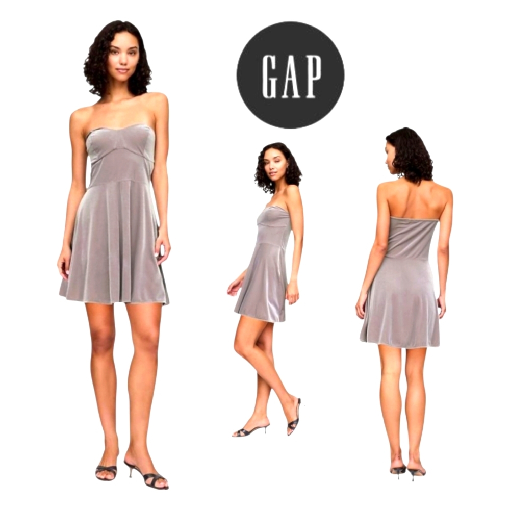 GAP Elegant Gray Velvet Strapless Fit&Flare Mini Cocktail Dress Side Zip MED NWT
